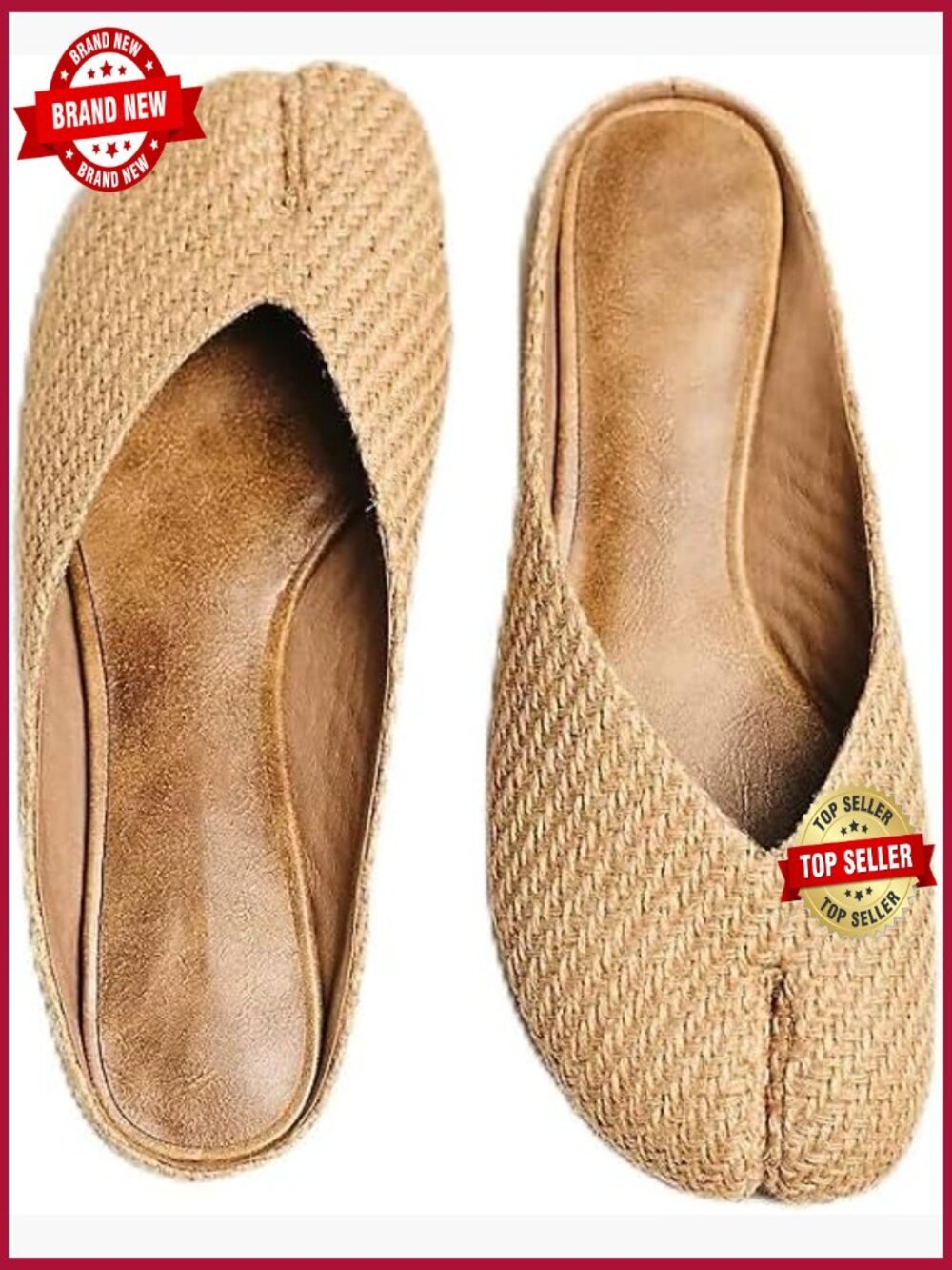 Woven Split-Toe Mule Flats Slip-On Casual Shoes